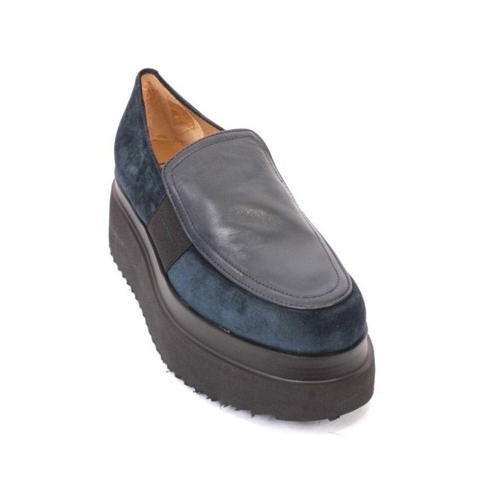 MOT-CLe 1897 Navy Blue Leather Suede Wedge Platform Pumps Shoes
